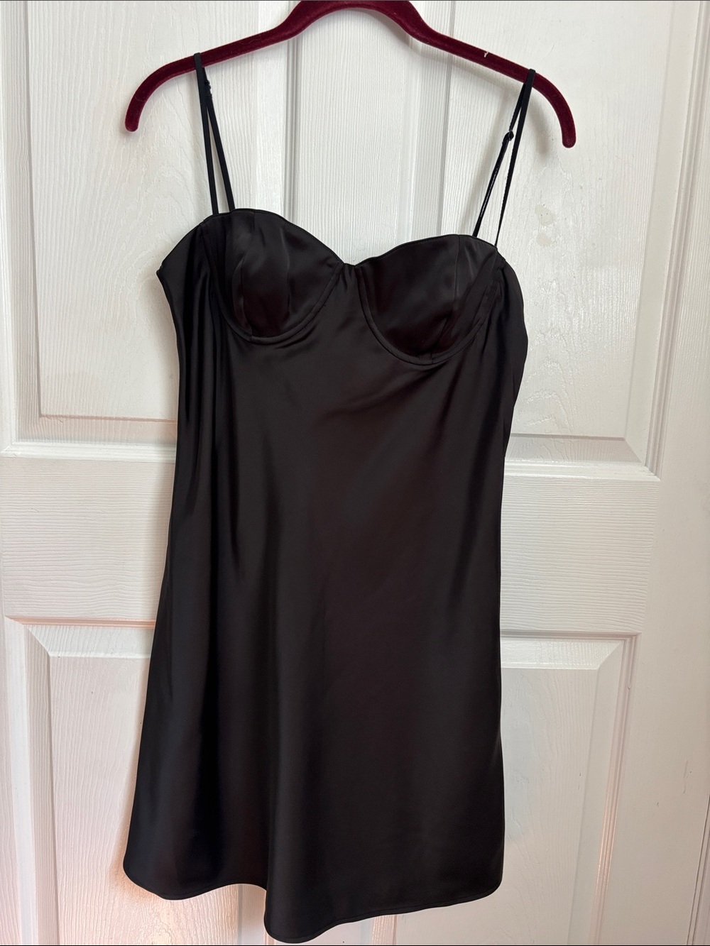 ZARA Black Satin Slip mini Dress with Built-In Cups Size Large LBD Sexy nighty
